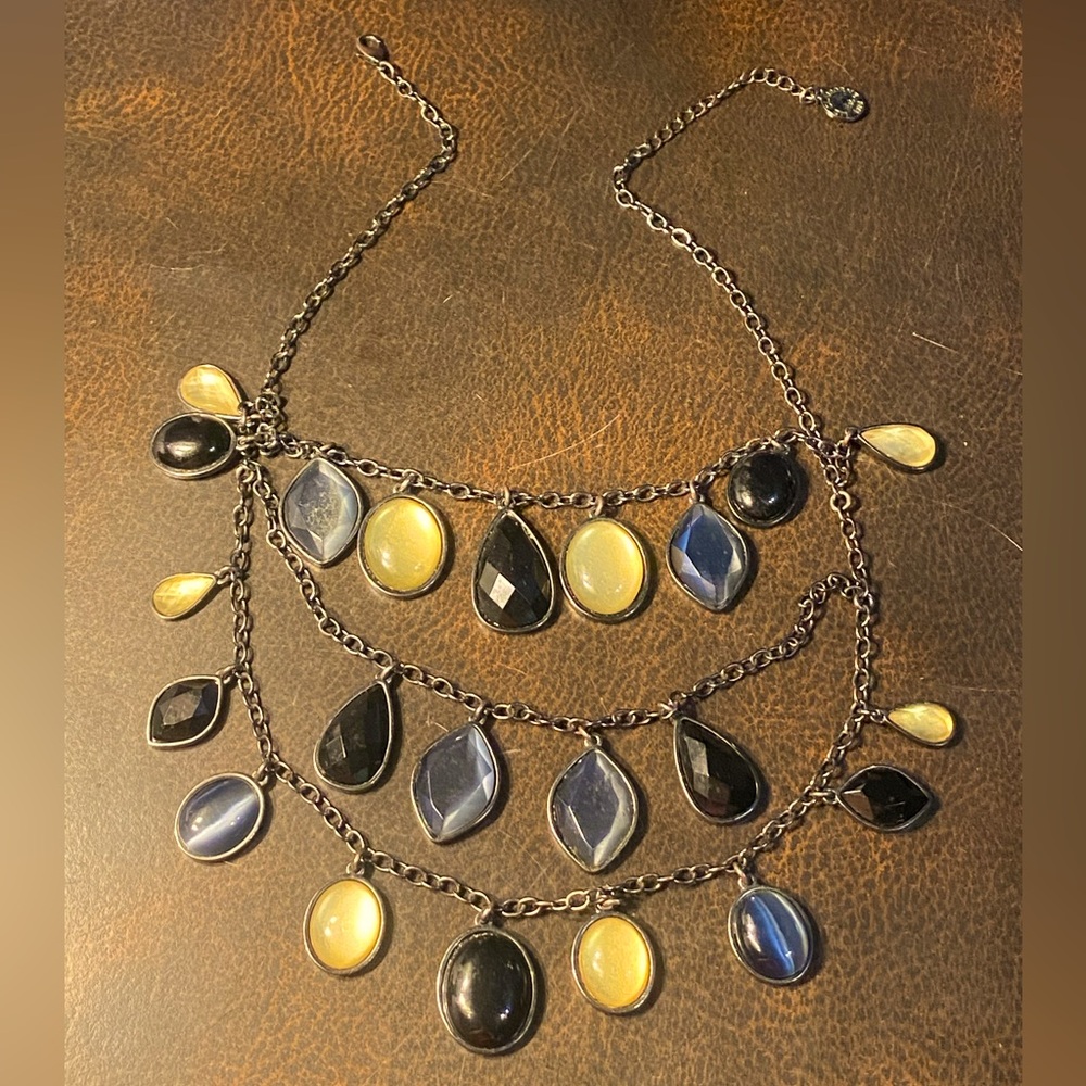 VTG Liz Claiborne statement necklace,multi strand,assorted shapes/colors stones